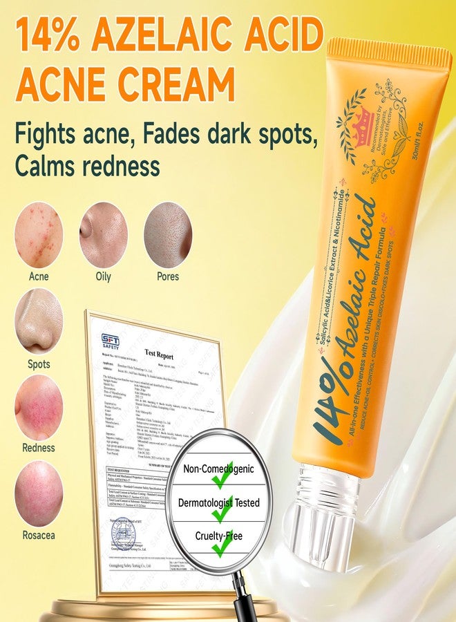 CHANGARLOAD 14% Azelaic Acid Acne Cream - Dark Spot Remover for Face, Acne Treatment & Acne Spot Treatment Salicylic Acid & Niacinamide – Redness Reducing Skin Care,Evens Tone & Soothe Irritation & Rosacea，1oz - Image 4